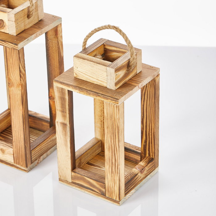 Aberto Design Juego de dos candelabros linterna de madera Natural Aberto Design Juego de dos candelabros linterna de madera Natural